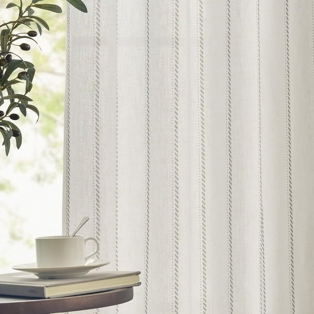 Cortinas Jinchan, mezcla de lino, 160 x 160 cm, color gris y blanco, 2 paneles