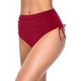 thumbnail image 2 of Dresfit Women's High Waisted Bikini Bottoms - Vintage Full Coverage Swim Briefs for Retro Look Wine L, 2 of 4