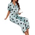 thumbnail image 3 of 2Pcs Polka Dots Pajamas Set for Women Lapel Neck Top and Elastic Waist Pants Casual Sleepwear Set Green Circle S, 3 of 6
