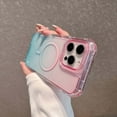 thumbnail image 3 of For iPhone 16 Plus Magnetic Clear Phone Case,Two-color Gradient Design,Compatible with Mag-Safe,3-in-1 Heavy Duty Shockproof Military Drop Protection Transparent Phone Case,Pink+Lightblue, 3 of 10