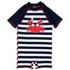 Wippette Baby Boys Swimwear Navy Stripes Cute Crabby 1-Piece Rashguard with Snaps Swimsuit