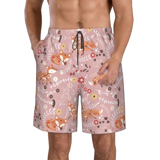 Balery Beautiful Fox Traje de Baño Estilo Hawaiano para Hombre, Shorts de Secado Rápido con Bolsillos-Small