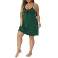 thumbnail image 4 of Agnes Orinda Women's Plus Size School College St. Patrick's Day Pajama V Neck Spaghetti Strap Lace Chemise Soft Lounge Midi Cami Nightdress  2X Dark Green, 4 of 6