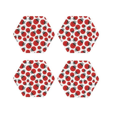 

KLL Drink Coasters Set Hexagon of 4 PU Leather Absorbent Coasters Set Decorative Coffee Cup Coasters Housewarming Gift for Home Decor-Cartoon Ladybug