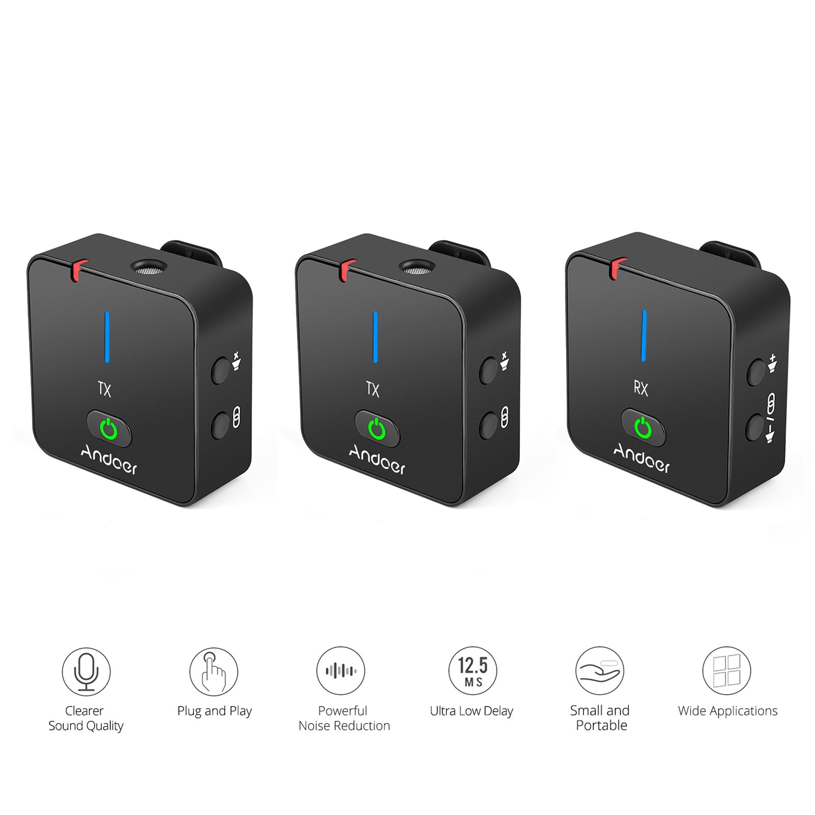 Andoer-2 Microphone,Battery DSLR DV DSLR Camera DV 2 Clip-on Lavalier DV Video R Battery DSLR Camera Camera DV V Battery DSLR DSLR MX5 + 2 DSLR DV Video Mics 50M Built-in Lavalier Mics 50M