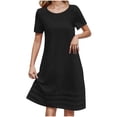 thumbnail image 1 of Robes d'Été Plissées pour Femmes Décontractées en Coton et Lin Robe Midi Tnuic Élégante à Manches Courtes Robe T-Shirt, 1 of 6