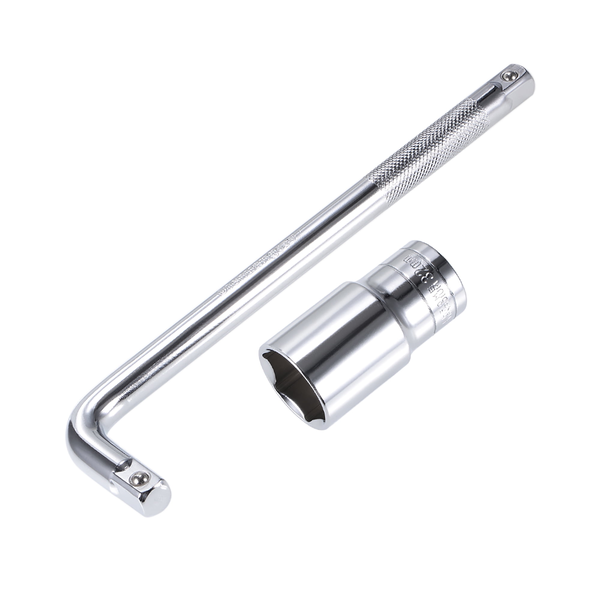 Socket Accessory Set, 32mm 6Point Deep Socket 10" LShape Extension Handle with 1/2" Drive