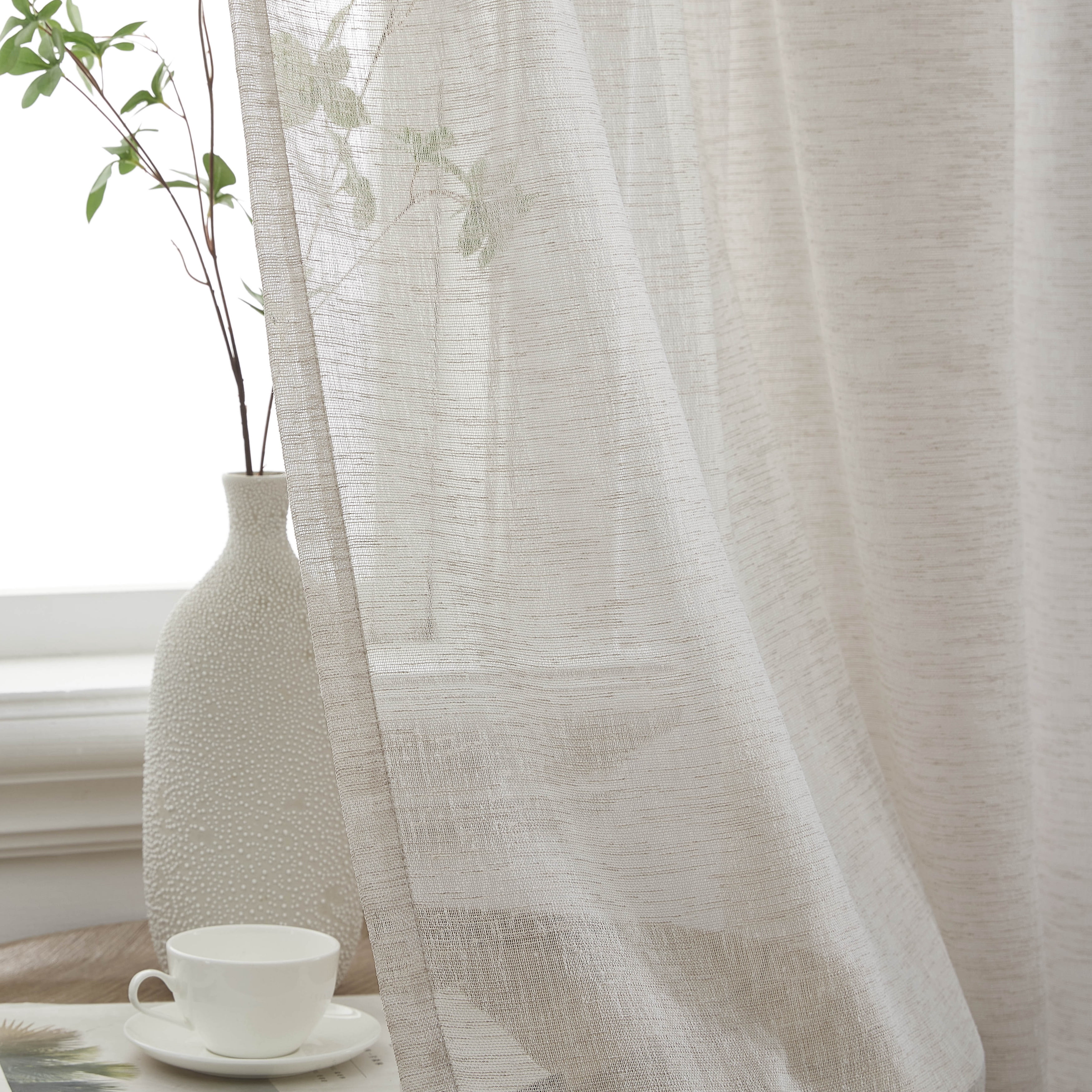 THD Zoey Faux Linen Textured Semi Sheer Window Rod Pocket Thick Curtains Drapery Panels, 2 Panels