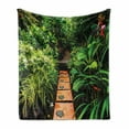 thumbnail image 1 of Peace Garden Soft Flannel Fleece Throw Blanket, Garden with Tropical Plants and Wooden Path Tranquility Harmony Theme, Cozy Plush for Indoor and Outdoor Use, 60" x 80", Green Pale Brown, by Ambesonne, 1 of 6