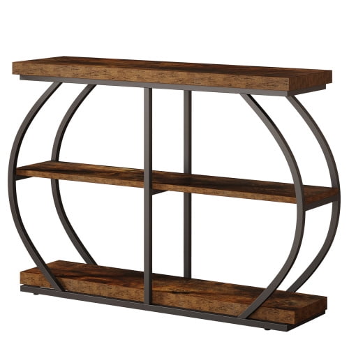 41.3" Industrial Console Table, 3-Tier Entryway Table with Arched Metal Frame, Rustic Brown Narrow Sofa Accent Table with Storage for Living Room, Hallway