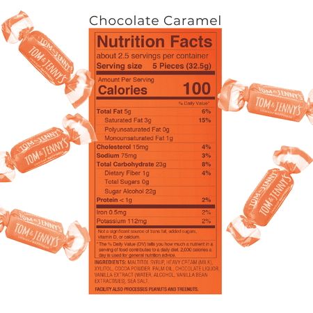 Tom & Jenny’s Soft Caramels Candy SugarFree Caramel Chocolate Coffee 6 Bags