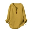 thumbnail image 2 of Idoravan Long Sleeve Shirts for Women Clearance Fashion Women Casual Cotton and Linen Long Sleeve V-Neck Solid Loose Tops Blouses, 2 of 6