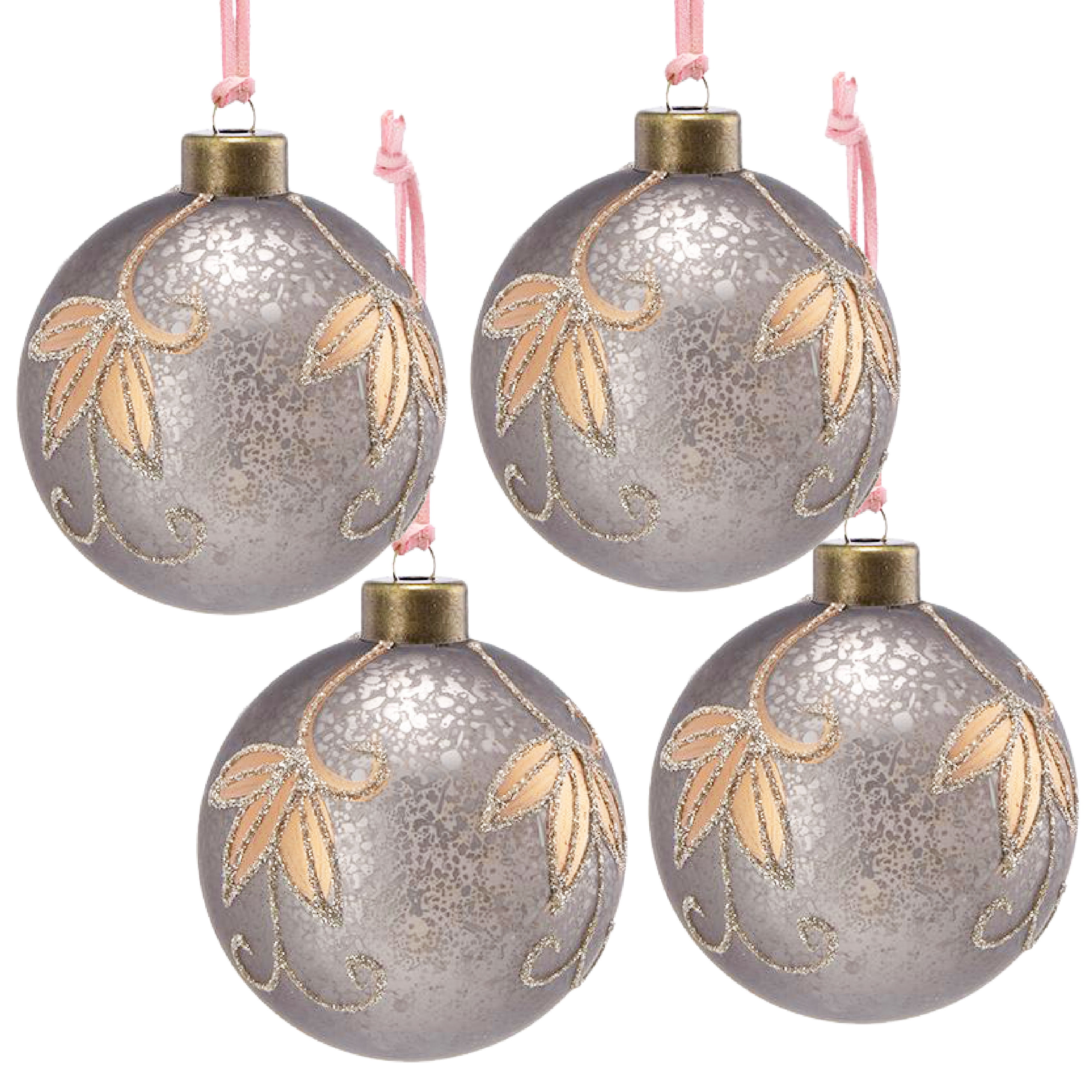 Set of 4 Glass Christmas Ball Ornaments with Glitter and Painting Design by Riccardo Tree Decor