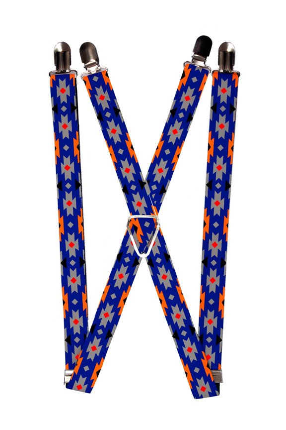 Blue and Orange Indian Tribal Pattern Suspenders