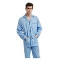 thumbnail image 2 of GLOBAL Men's 100% Cotton Long Sleeve Pajama Set, Breathable Lightweight Button Down Nightwear with Pants, S-3XL, 2 of 6