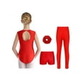thumbnail image 2 of Miutii Kids Girls Gymnastics Leotard Sleeveless Sparkly Unitard Dance Biketard with Shorts Skating Leggings Hairband Set Red 16, 2 of 7