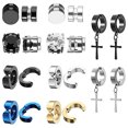 thumbnail image 1 of Pendientes de tuerca de acero inoxidable para hombre y mujer, juego de pendientes con clip sin perforación, pendientes magnéticos, pendientes con clip, aro cruzado negro, 1 of 5