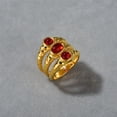 thumbnail image 2 of Womens Gold Ring with Ruby Inlaid Multi-Layer Irregular Texture Brass Plated 18K Real Gold Electroplating Ring for Her Fashion Jewelry Gift, 2 of 7
