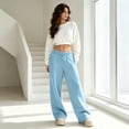 thumbnail image 6 of Resicozy Sweatpants Women Casual Wide Leg Baggy Lounge Pants High Waisted Drawstring with Pockets Oversized Soft Track Joggers Sky Blue L, 6 of 6