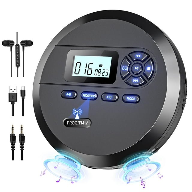 CD Player Portable, DESOBRY Portable CD Player with Speakers & FM Transmitter, Compact CD Player for Car Built-in 2000mAh Rechargeable Battery, Walkman CD
