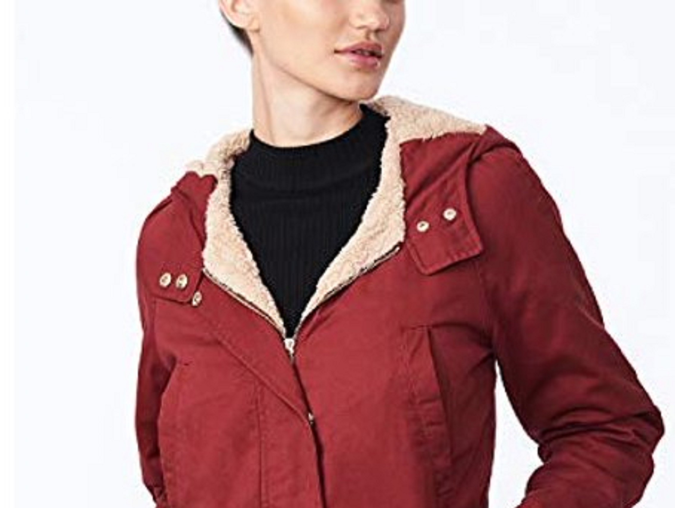 COLLECTIONB Womens Red Pocketed Zippered Hooded Anorak Button Down Jacket XS - image 3 of 3