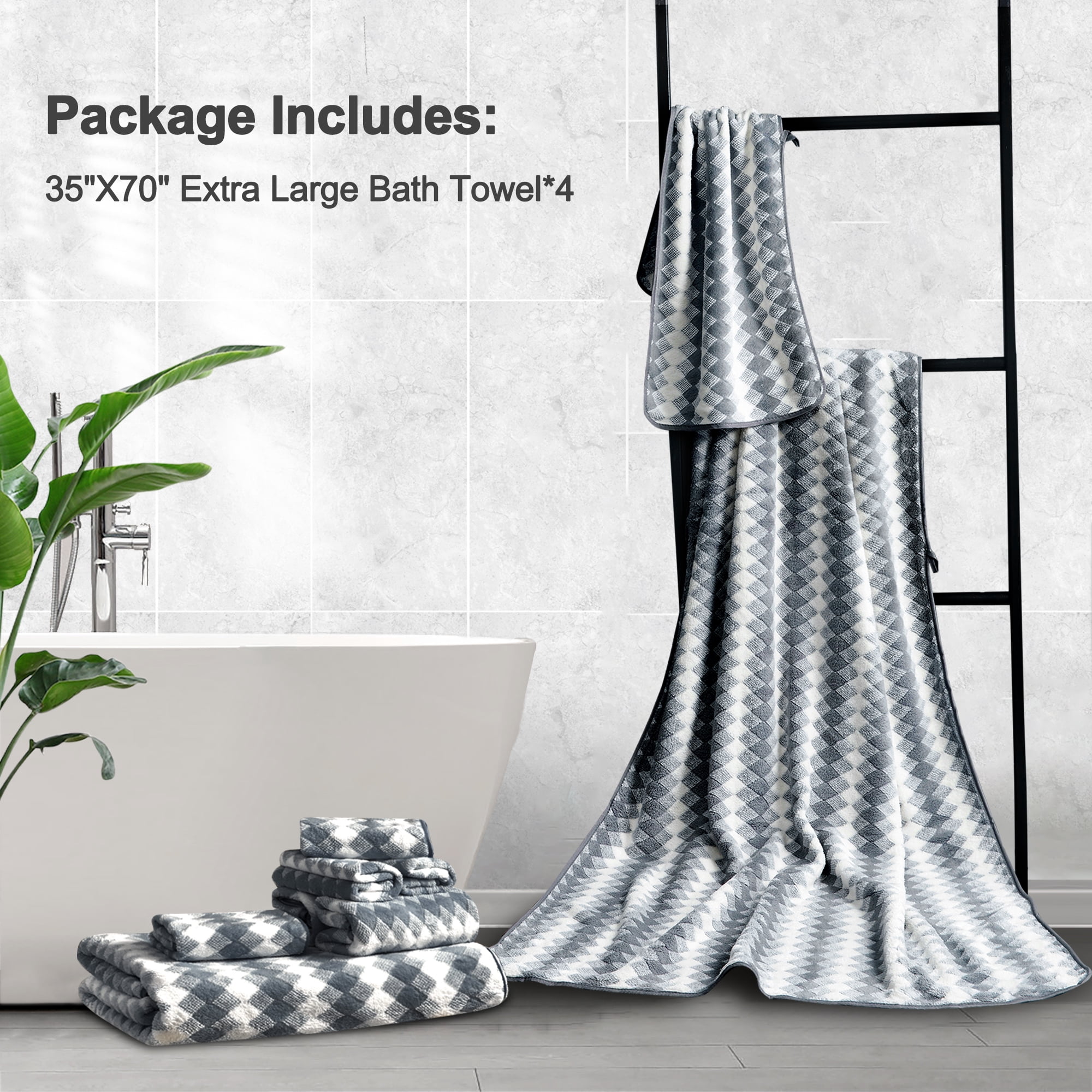 Green Essen 4 Pack Oversized Bath Towel 35 x 70 Inches Highly Absorbent Bath Sheets 600 GSM Soft Extra Large Bath Towel Sets Quick Dry Shower Towel for Bathroom Spa Hotel Gym Pool(Dark Gray)