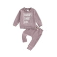 thumbnail image 2 of Musuos Baby Girl 2Pcs Casual Fall Outfits 3 6 12 18 24M 3Y Classic Letter Print Long Sleeve Pullover + Long Pants Set Toddler Clothes, 2 of 10