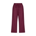 thumbnail image 5 of Red Women's Casual Pants, Women Fashion High Waisted Wide Leg Pants Drawstring Elastic Trousers Comfy Straight Leg Long Pants With Pockets,Women's Casual Pants XL, 5 of 5