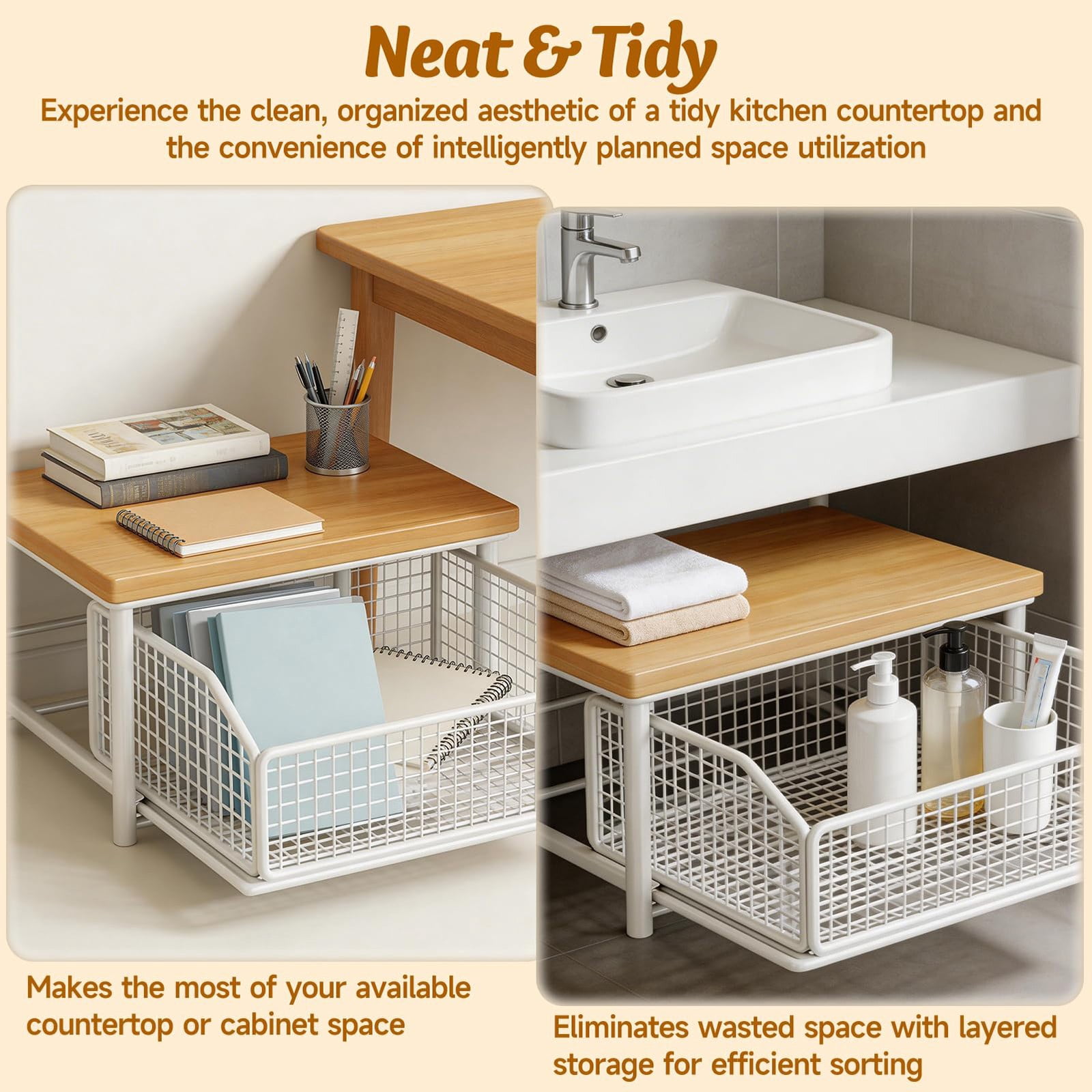 Barhoo Metal Storage Rack With Drawers B, Extra-Large Capacity Sturdy Durable Kitchen Counter Organizer for Utensils, Space-Saving Cabinet, 1Pc