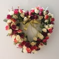 thumbnail image 4 of 1 Pcs Heart-Shaped Wreath, Artificial Pink Rose Floral Garland Valentines Wreath with Ribbons for Front Door Valentine's Day Home Party Wedding Decorations 13.8", 4 of 8