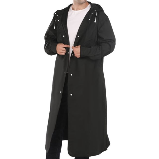 Naiovety Chubasquero largo Unisex para senderismo Poncho con capucha impermeable a prueba de viento EVA impermeable para lluvia ciclismo Paraguas de lluvia Negro XXXL