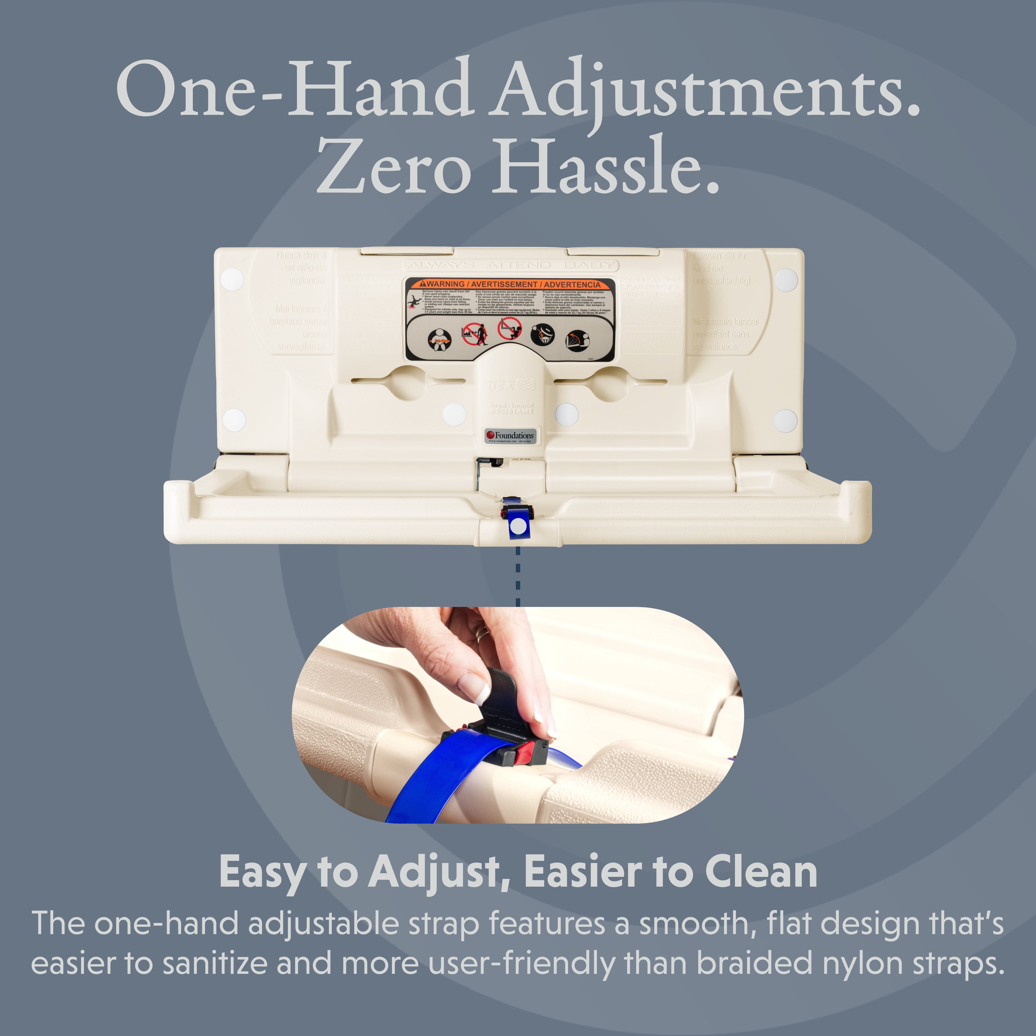 Foundations Classic Horizontal Baby Changing Station, EZ Mount Backer Plate, 250 lb. Weight Capacity, 5211089, Cream