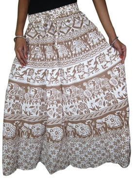 Mogul Bohemian Gypsy Chic Cotton Long Skirt Animals Print Ethnic Indian Skirts