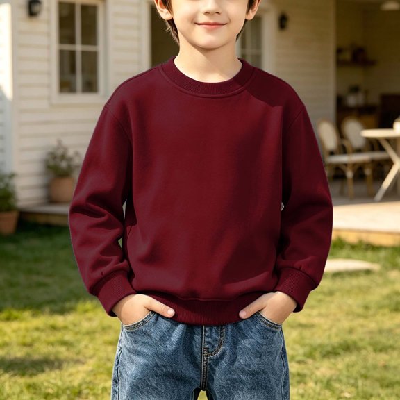 Girls Red Sweatshirt Crewneck Pullover Cotton Long Sleeve Sizes 110-170,Size 4-5 T
