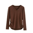 thumbnail image 2 of SEAOPEN Women's Basic Long Sleeve V Neck T-Shirt Casual Solid Slim Cotton Top Coffee,3XL, 2 of 6
