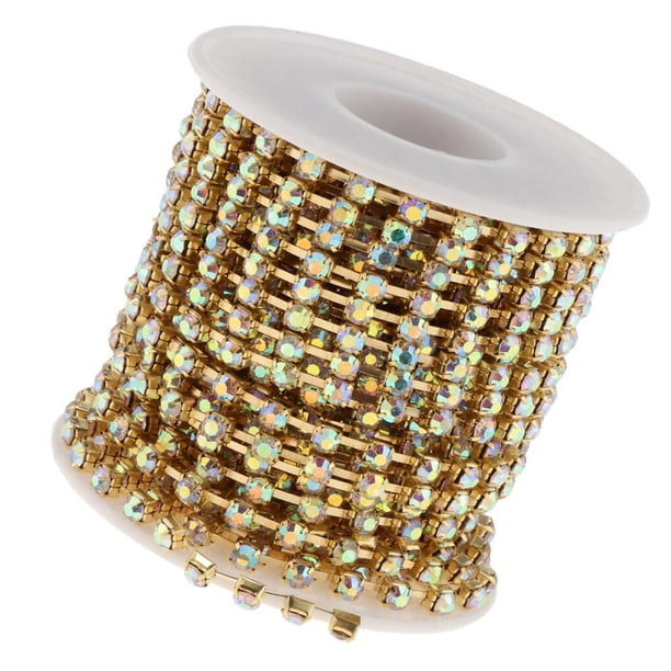 AB Crystal Rhinestone Tazas Cierre Ajuste Cadena 10 Yardas 2mm / 2.4mm / Oro