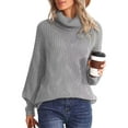 thumbnail image 3 of Women Turtleneck Sweater Solid Color Long Sleeve Pullover Tops Knitwear for Fall Warm Streetwear, 3 of 8