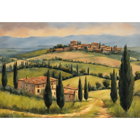 Tuscan Countryside Acrylic Painting I - 12" x 18" Art Print Wall Decor