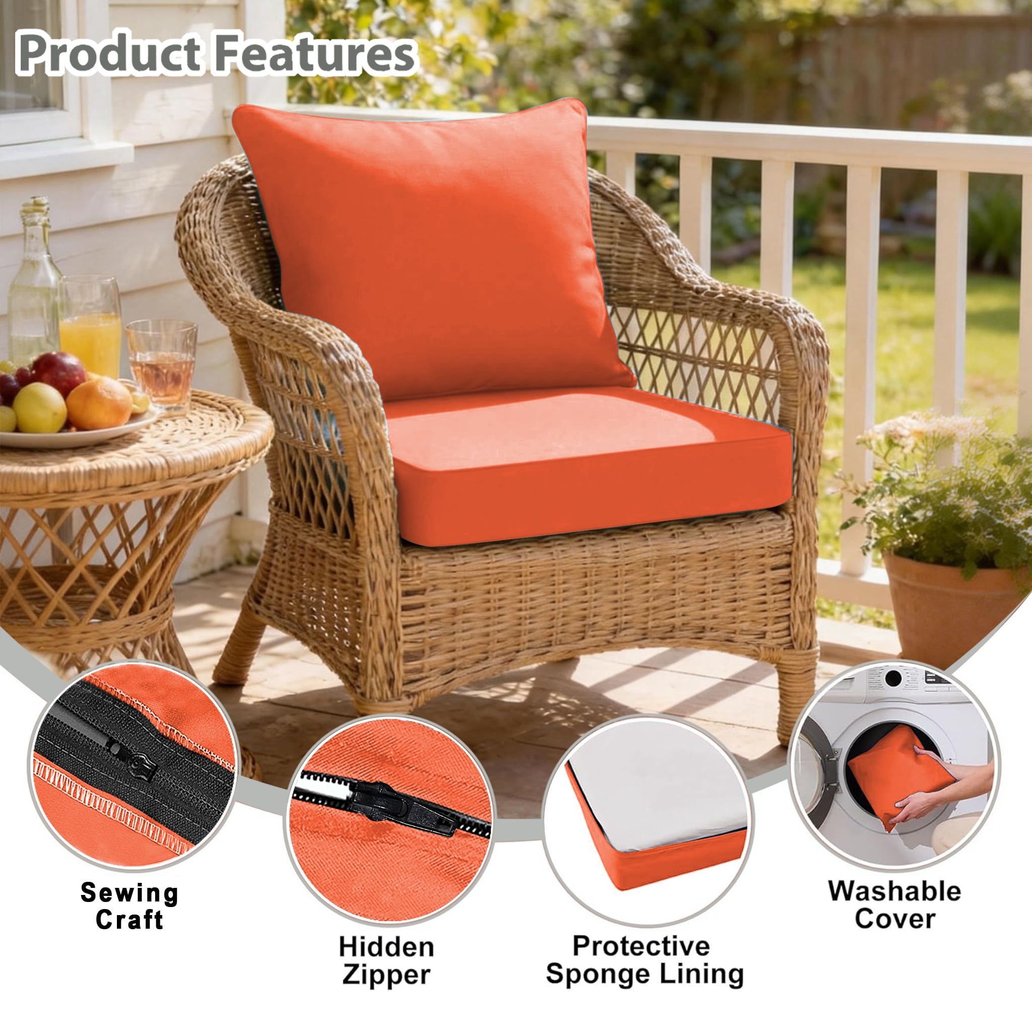 All Smiles 8-Piece Waterproof Patio Furniture Cushion Covers,Replacement Seat Slipcover Set for Outdoor Chair (No Insert),24x24 & 24x20,Orange