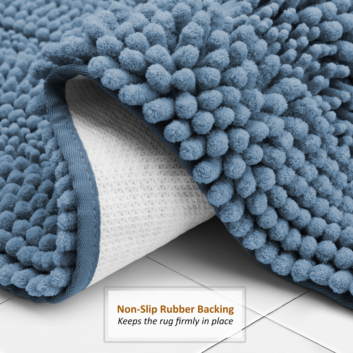 Clara Clark Chenille Super Absorbent Bath Mat - Extra Soft - Shower and Bath Room - Machine wash dry - Size Extra Large 44 x 26 - Blue Heaven