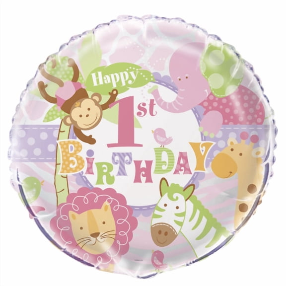 Pink Safari 1st Birthday 18 Inch Foil Balloon Decoration