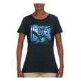 thumbnail image 2 of Owl Flying at Nihght In Front of the Moon Animal Lover Womens Graphic T-Shirt, Black, Medium, 2 of 3