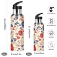 thumbnail image 2 of Vintage Style Red White Blue Flowers Sports Bottle with Straw Stainless Steel Water Jug Portable Thermal Cup Leak-proof 1000ML, 2 of 9