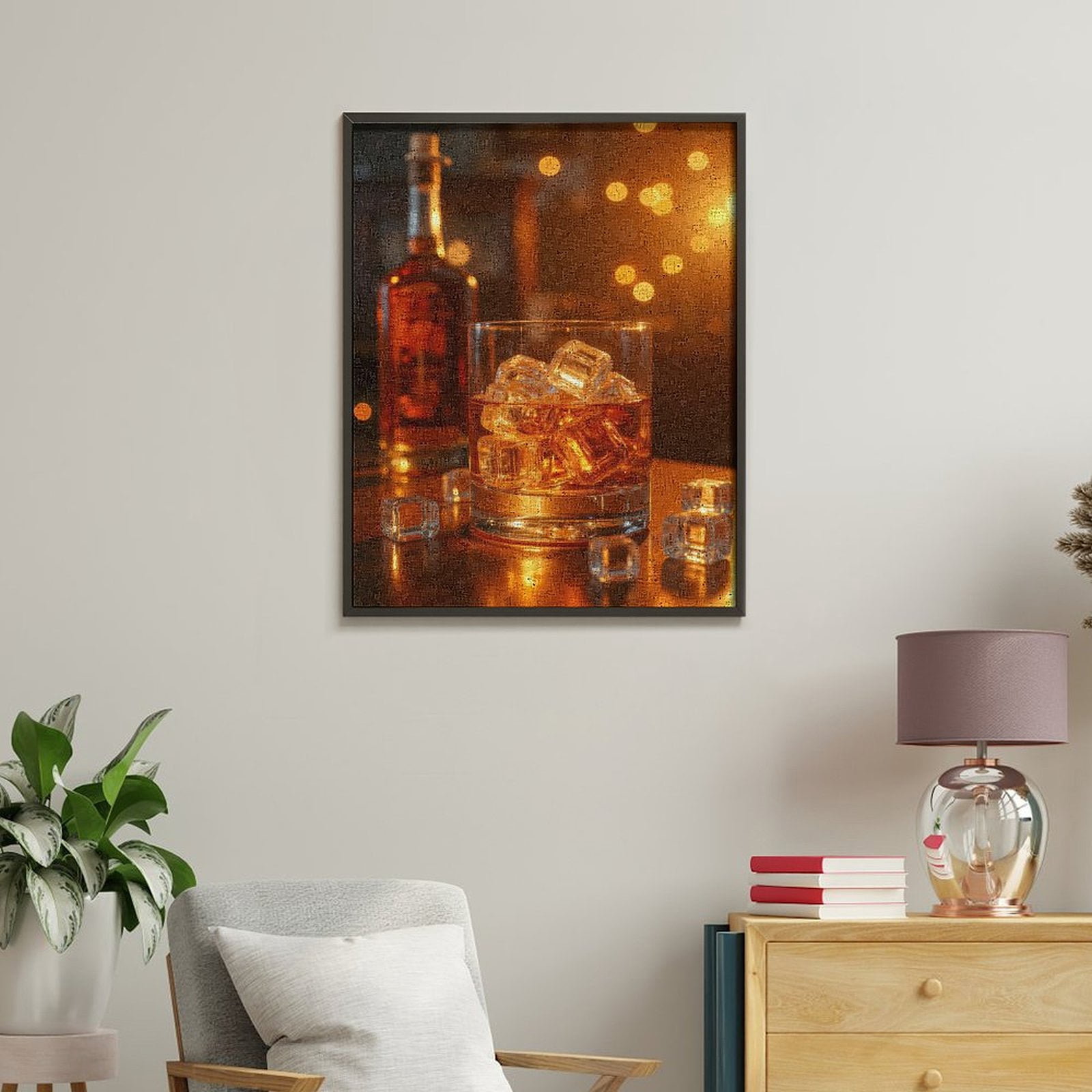 Paint By Numbers Kit for Adults Beginner - DIY Amber Drink With Ice Cubes Canvas Painting Kits for Adults, Frameless Paint By Number for Adults for Home Wall Decor 16x20 Inch