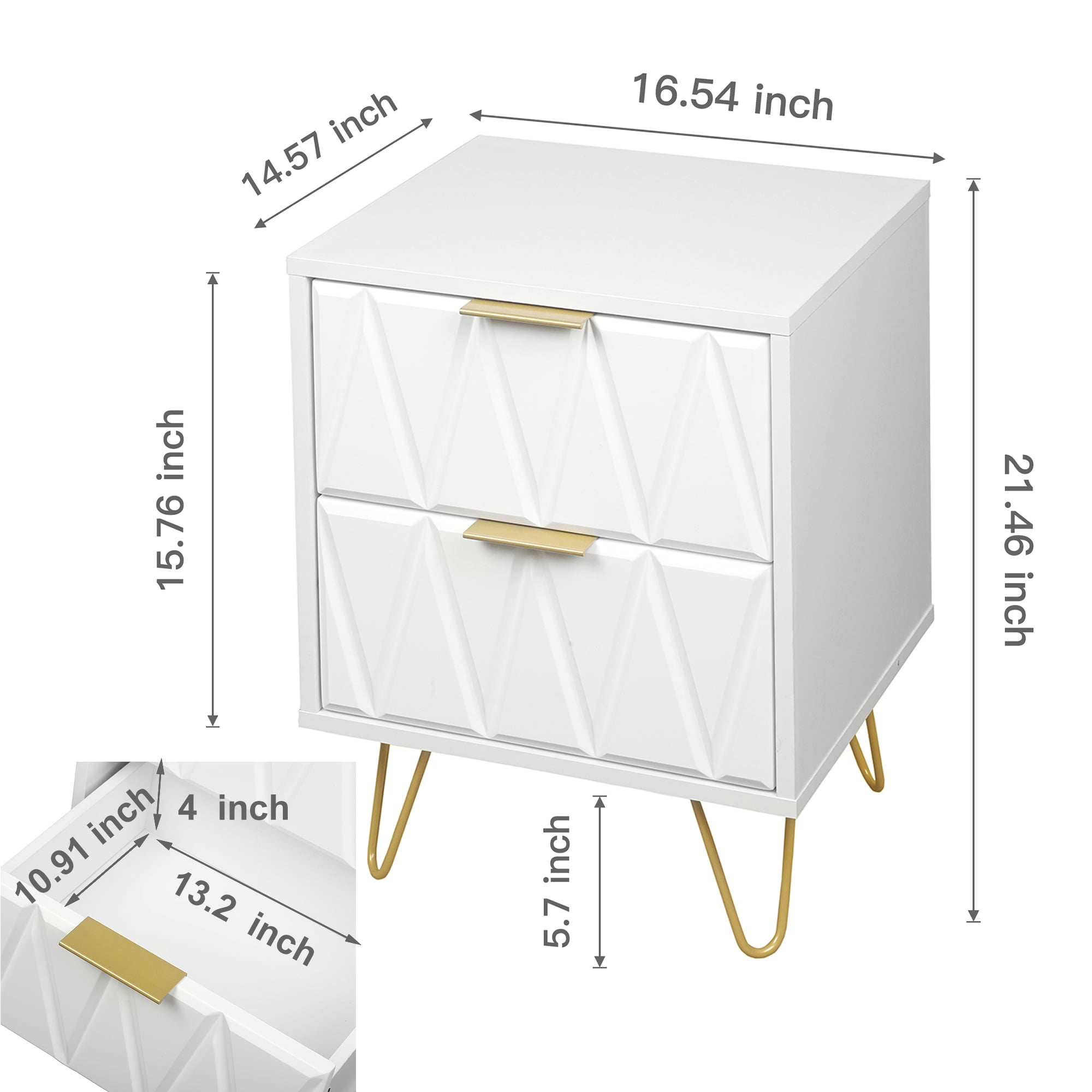 Finihen 21" Tall Nightstand with 2 Drawers, End Table Dual Night Stand with Metal Legs for Bedroom Living Room, White Finihen 21" Tall Nightstand with 2 Drawers, End Table Dual Night Stand with Metal Legs for Bedroom Living Room, White