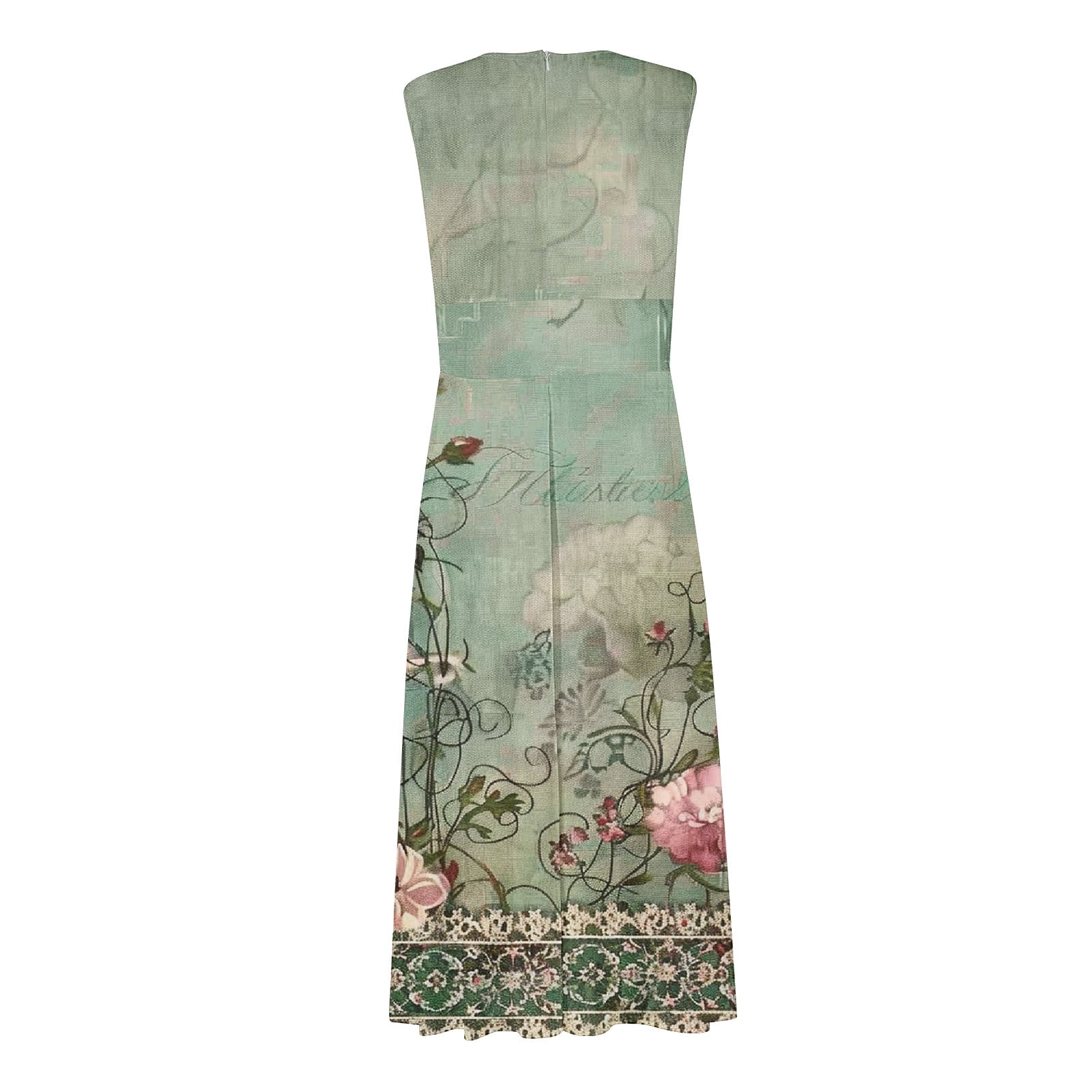 Hvot&aat Women's 3D Butterfly Print Maxi Dress V Neck Sleeveless Flowy Tank Dresses A Line Pleated Cocktail Party Dress