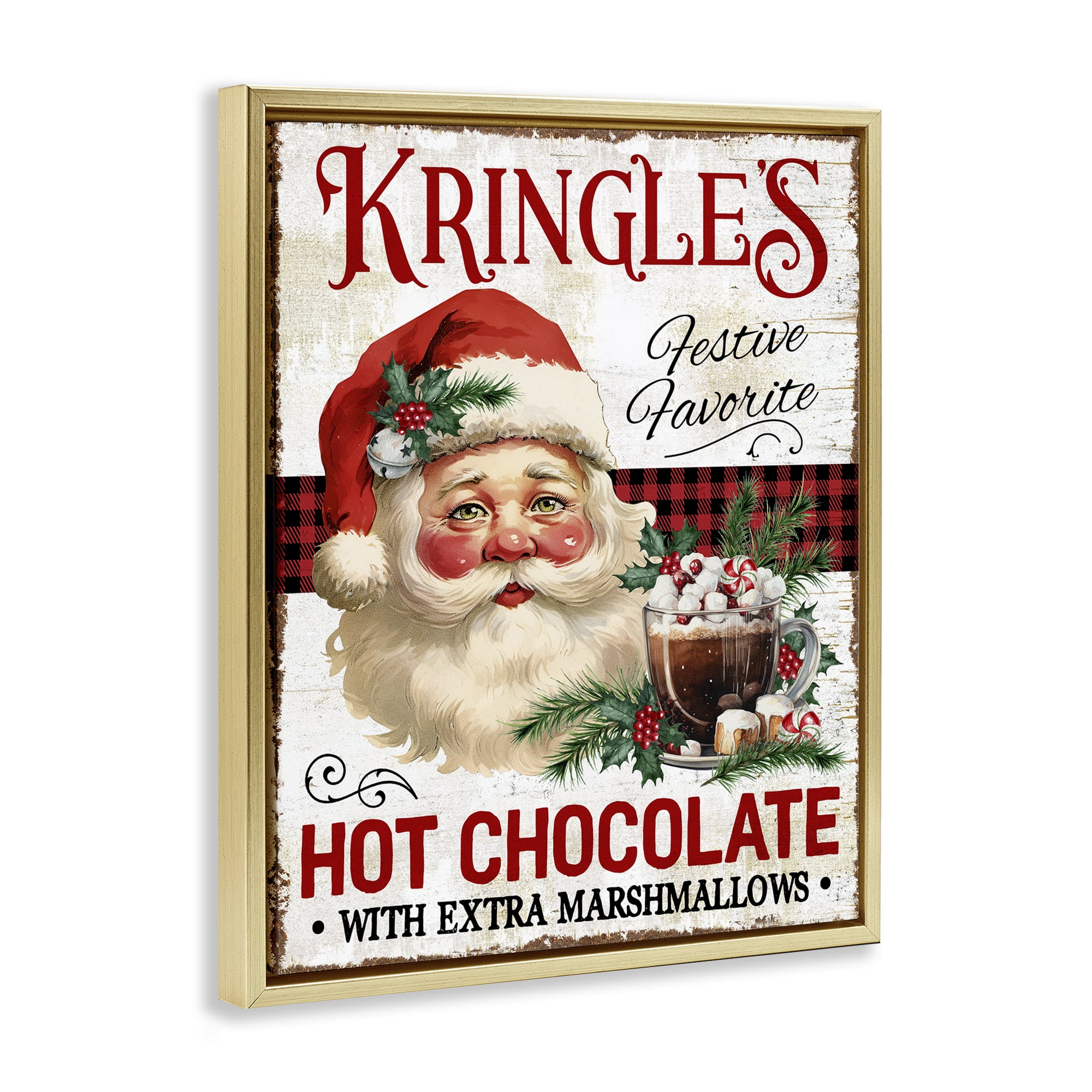 Stupell Industries Kringle's Hot Chocolate Holiday Painting Gold Floater Framed Canvas Art Prints Wall Art, 17 x 21
