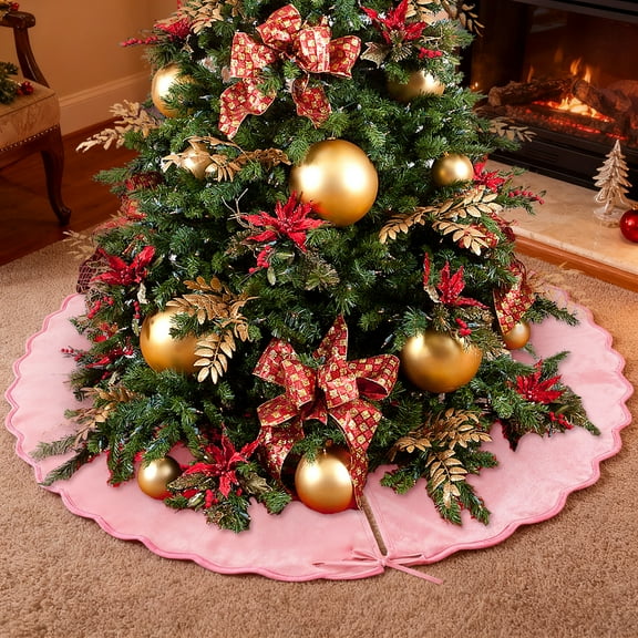 48" Pink Christmas Tree Skirt, Luxury Large Christmas Tree Skirt for Holiday Party Christmas Decorations