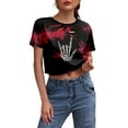 thumbnail image 2 of Halloween Cropped Tshirts Women 2025 Skeleton Graphic Short Sleeve Crewneck Distressed Halloween Shirts for Women, 2 of 5