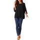 thumbnail image 2 of INSPIRAR CHIC Blusa de gasa para mujer, cuello redondo, manga 3/4, top tunic casual de doble capa, color negro, 2 of 5